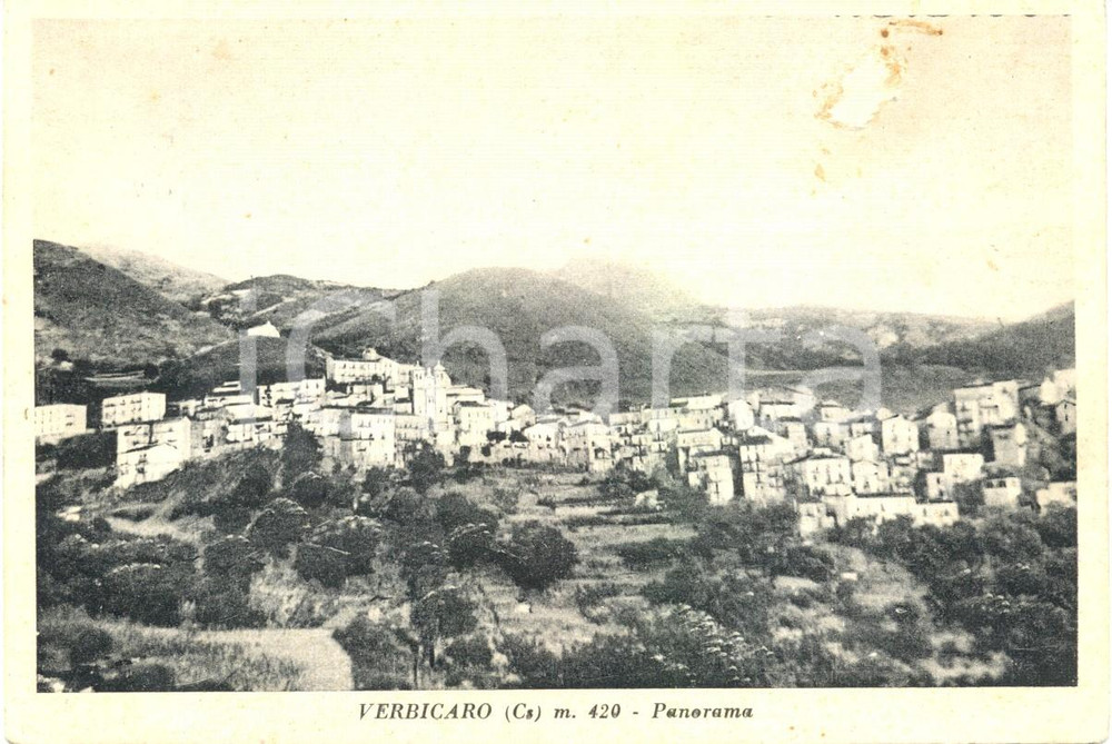 Cartolina originale da collezione 1957 VERBICARO CS Veduta panoramica del paese Cartolina FG VG DANNEGGIATA 1