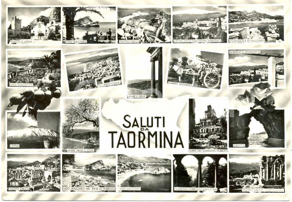 Cartolina originale da collezione 1961 TAORMINA ME Vedutine TEATRO GRECO ETNA Lido MAZZARO  Cartolina FG VG 1