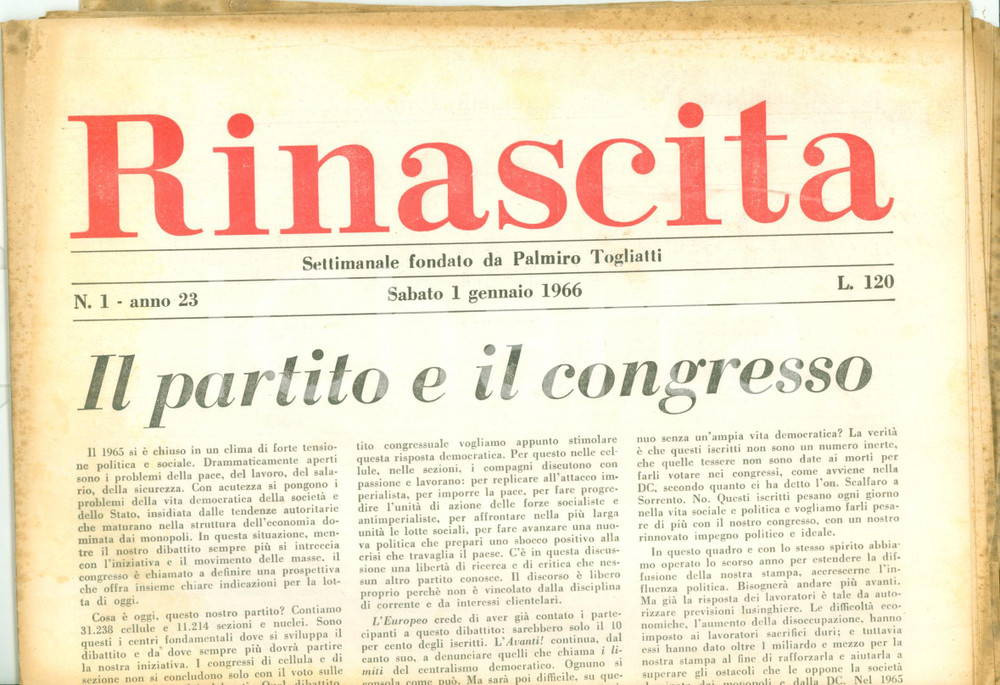Giornale, rivista storica 1966 RINASCITA Partito Comunista Italiano a congresso Giornale 1