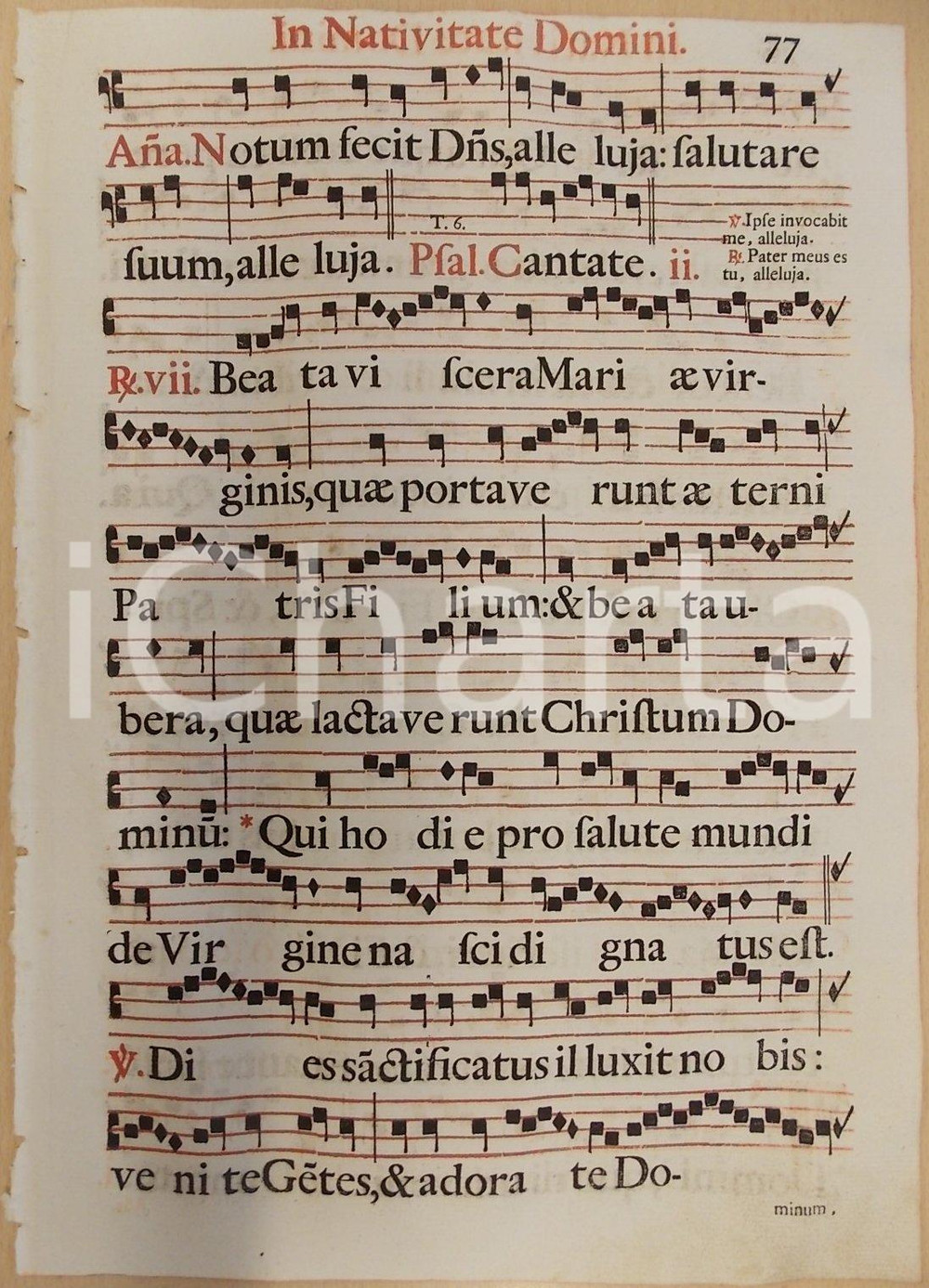 Libro, pubblicazione d epoca 1700 ca ANTIFONARIO ROMANO Pagina canti in rosso nero nella NATIVITA  Signore 1