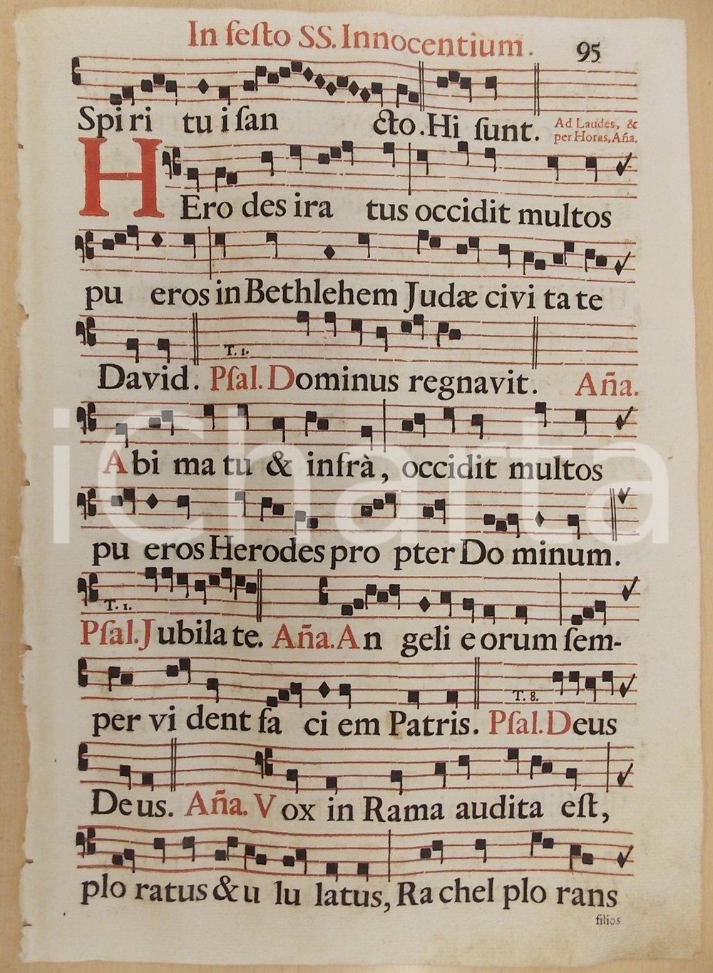 Libro, pubblicazione d epoca 1700 ca ANTIFONARIO ROMANO Pagina canti rosso nero sesto SANTISSIMI INNOCENTI 1