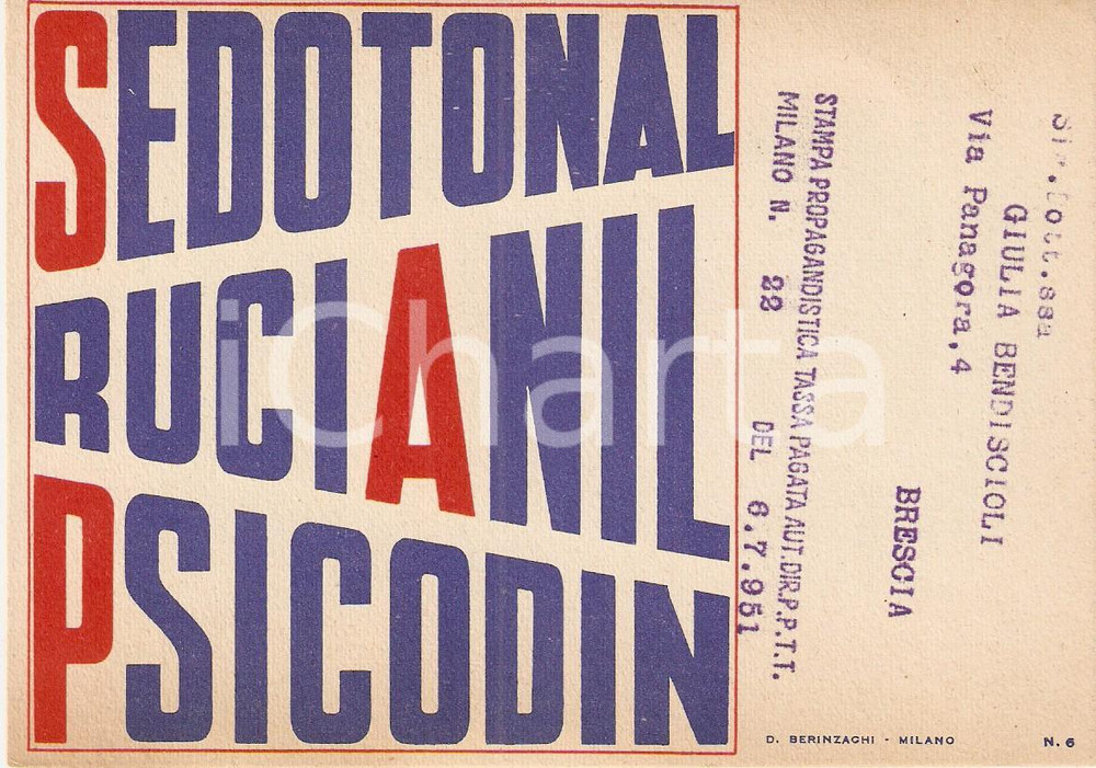 Materiale pubblicitario d’epoca 1951 MILANO Laboratori DEL SAZ E FILIPPINI Sedotonal RUCIANIL Psicodin 1