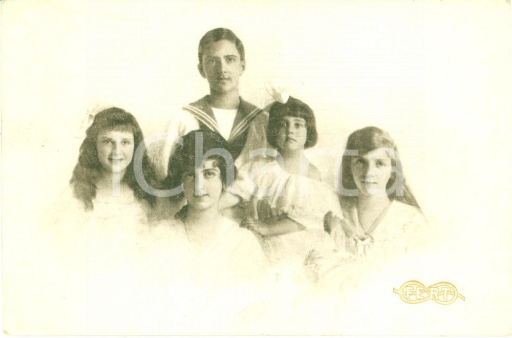 Cartolina originale da collezione 1918 RITRATTI SAVOIA Giovane UMBERTO II con sorelle Associazione Monarchica 1