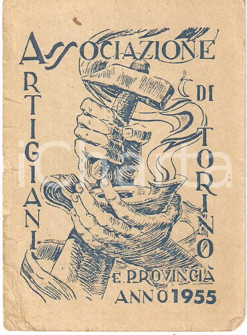 Oggetto da collezione cartaceo 1955 TORINO Associazione artigiani *Tessera ILLUSTRATA 1