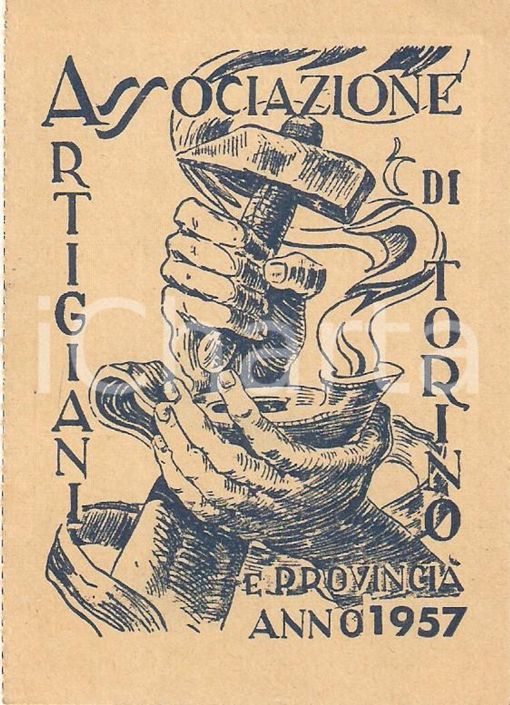 Oggetto da collezione cartaceo 1957 TORINO Associazione artigiani *Tessera ILLUSTRATA 1