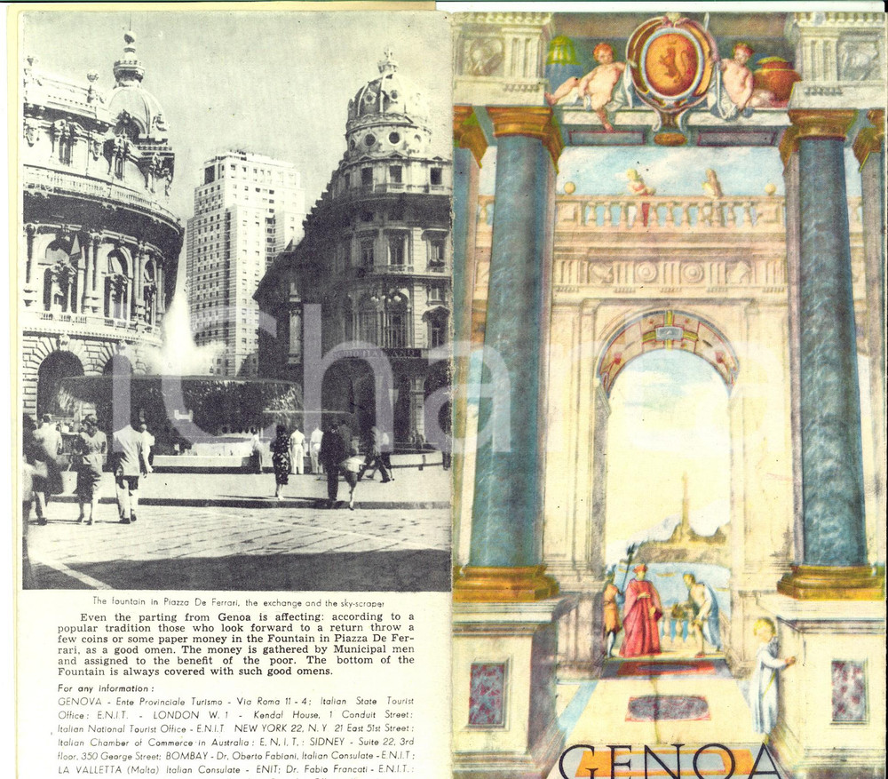 Materiale pubblicitario d’epoca 1950 ca GENOVA Opuscolo turistico ILLUSTRATO in lingua inglese 1