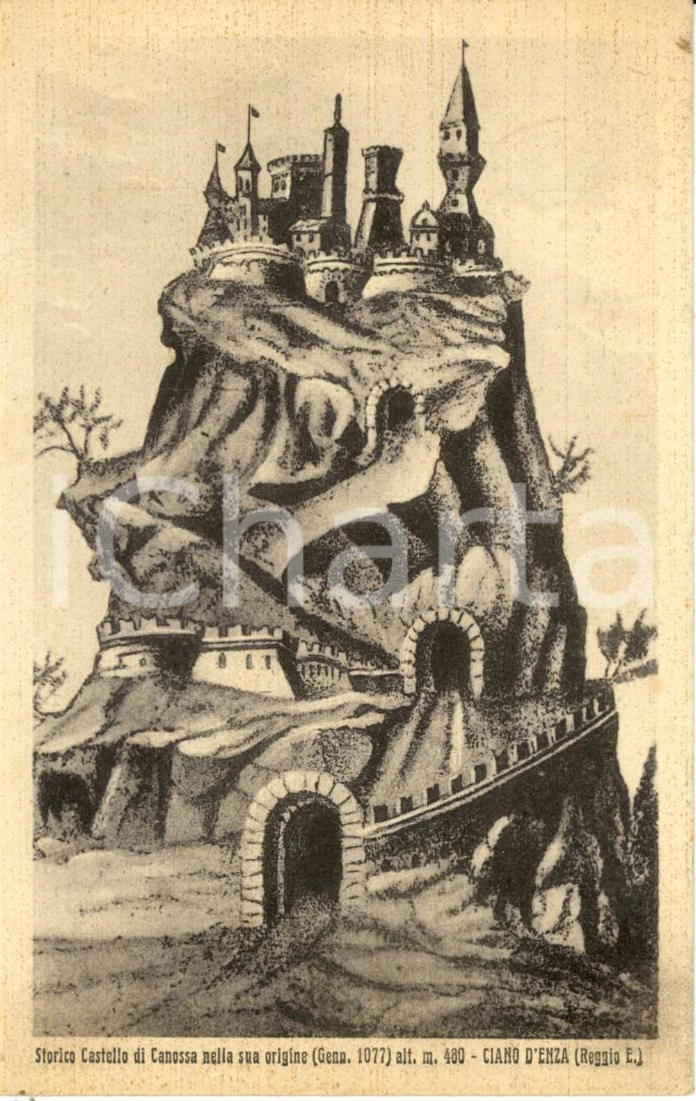 Cartolina originale da collezione 1938 CIANO D'ENZA (RE) Il castello di CANOSSA come appariva nel 1077 *FP VG 1