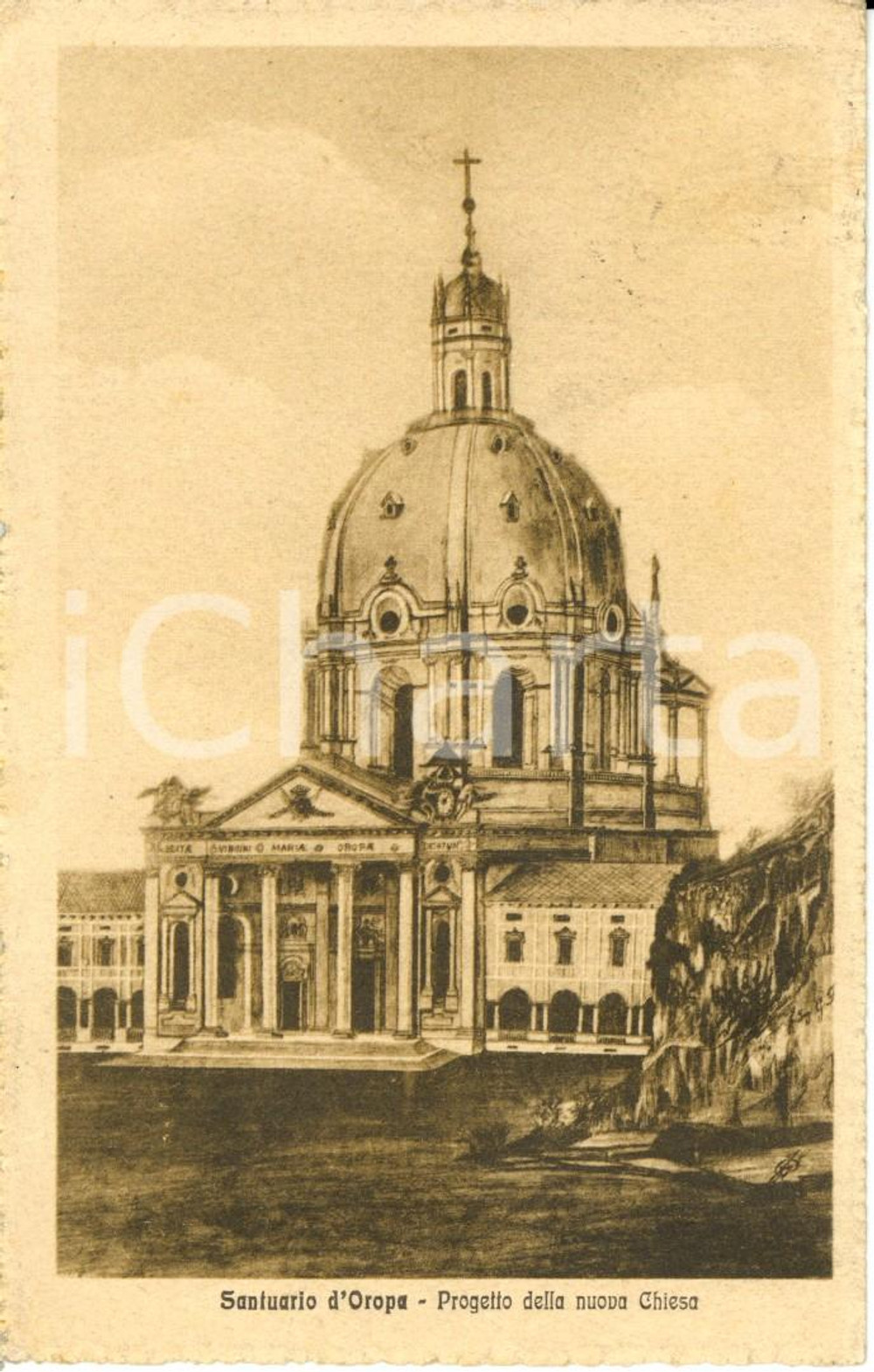 Cartolina originale da collezione 1920 ca SANTUARIO DI OROPA (BI) Progetto per la nuova chiesa *ILLUSTRATA FP VG 1