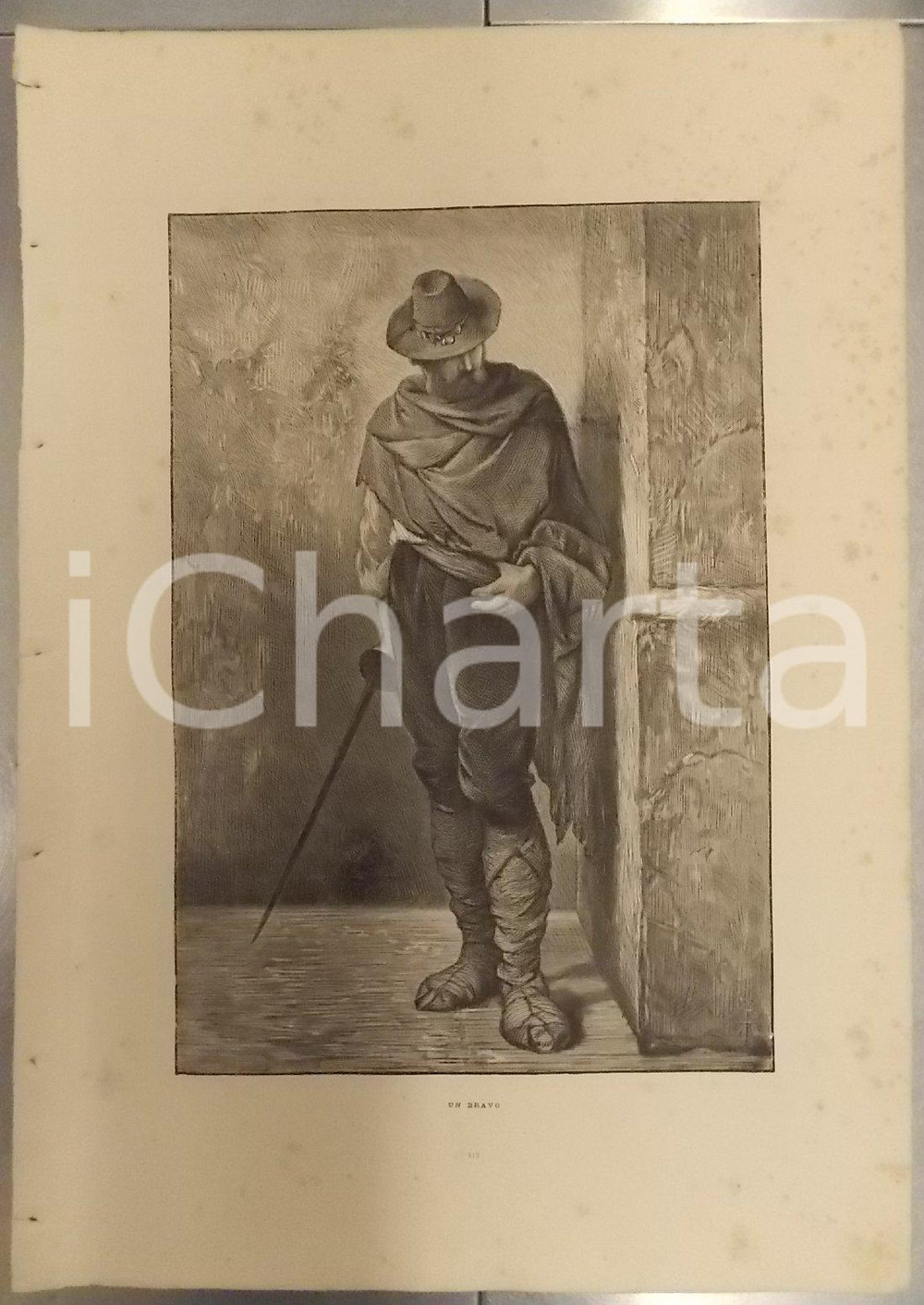 Stampa, bozzetto originale 1886 LES MERVEILLES DE L'ART MODERNE Un bravo *Stampa d'epoca 1