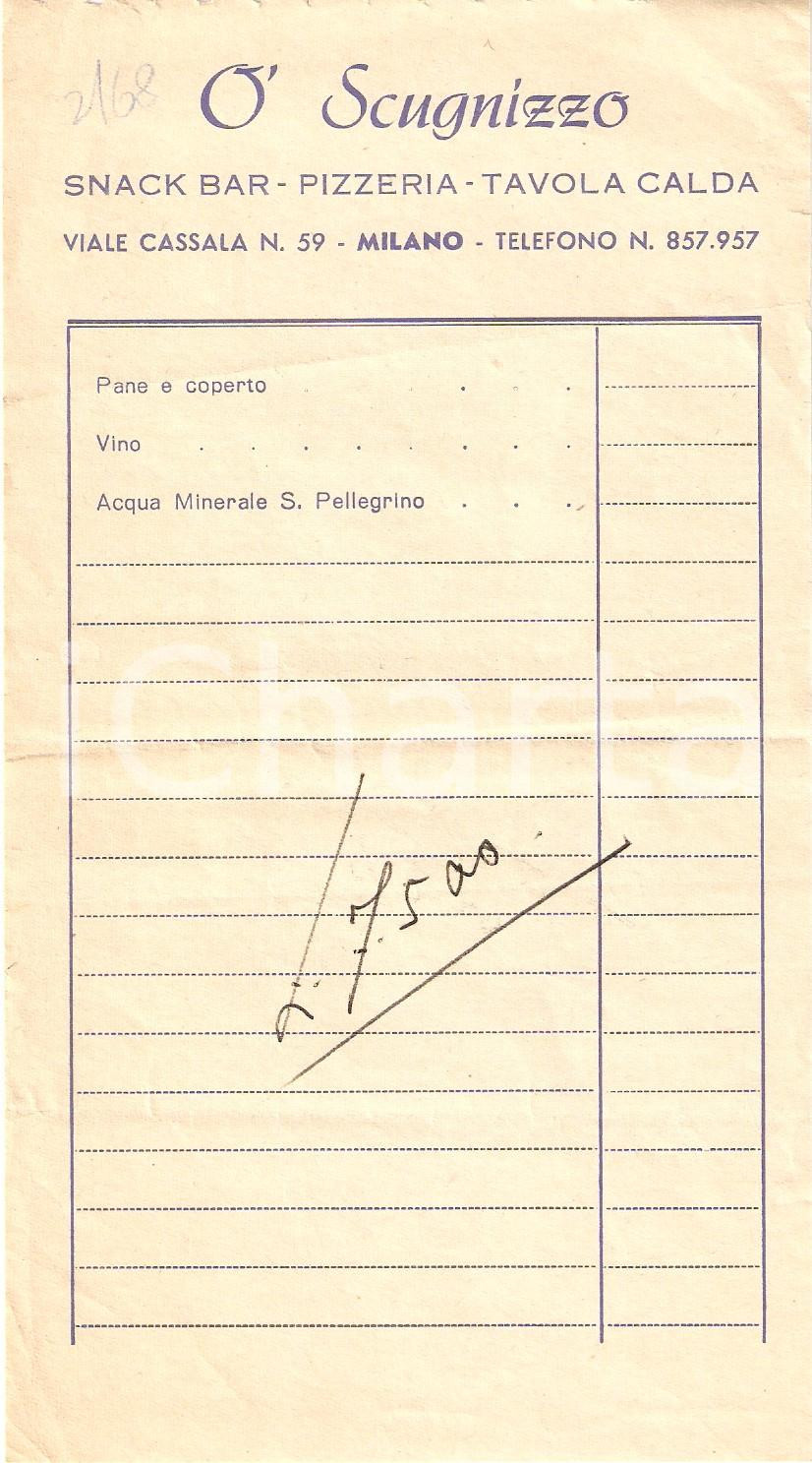 Materiale pubblicitario d’epoca 1968 RAPALLO GE Snack bar O  SCUGNIZZO Tavola calda Pizzeria Ricevuta 1