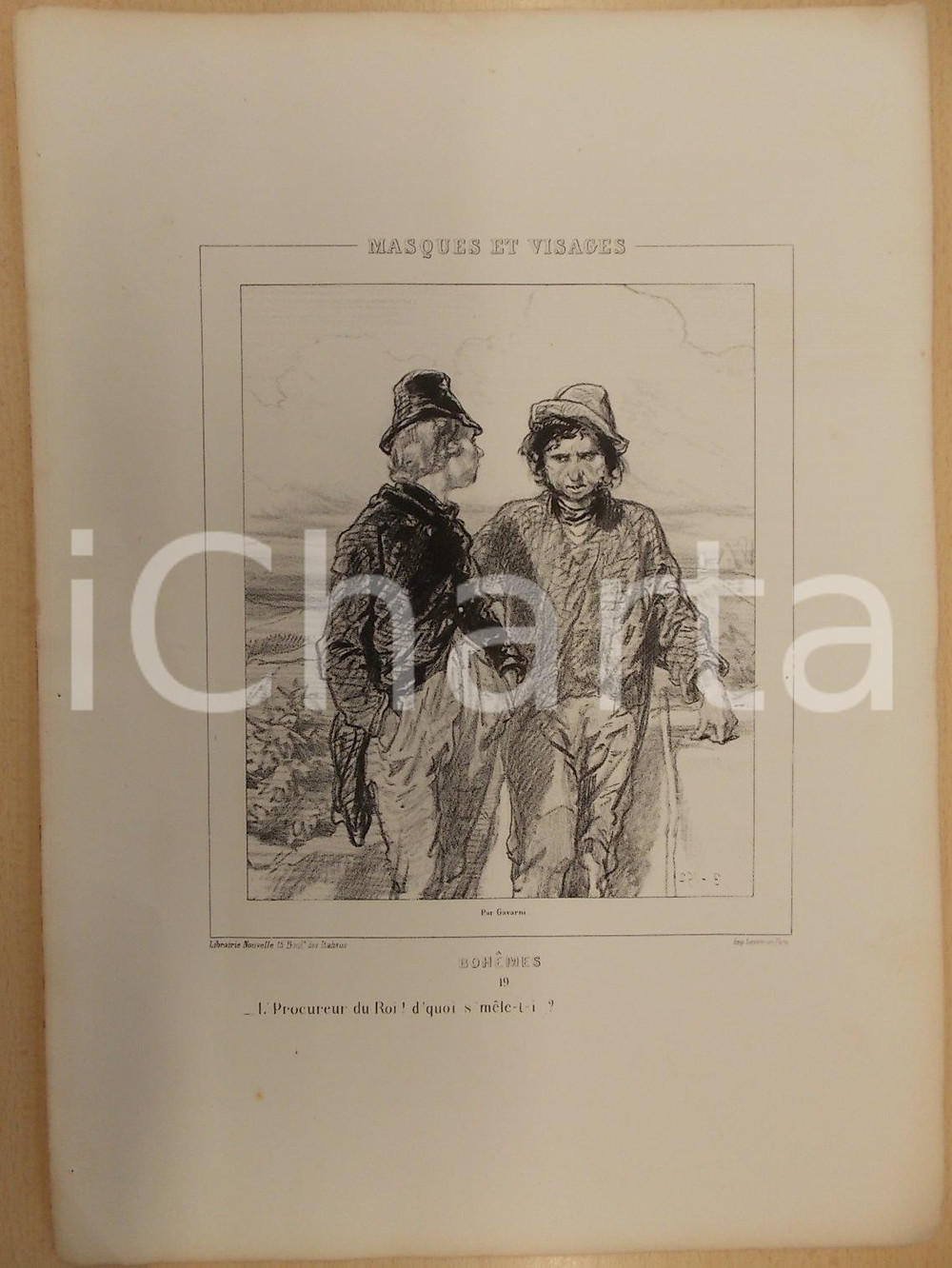 Stampa, bozzetto originale 1853 Paul GAVARNI Masques et visages  Bohèmes Tav. 19 L Procureur du Roi 1