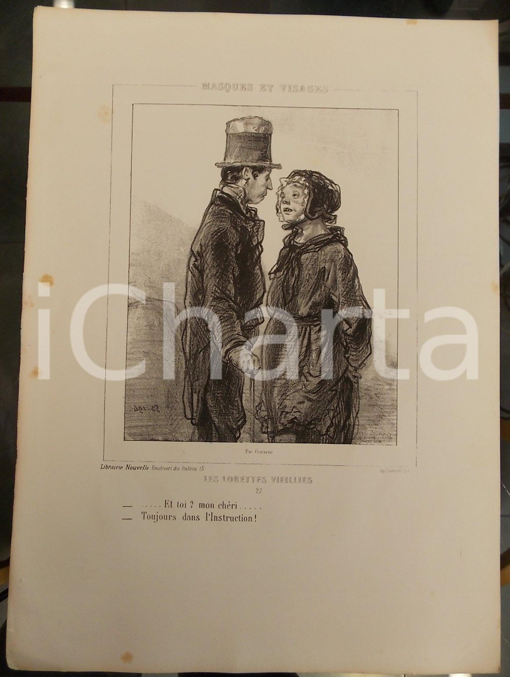 Stampa, bozzetto originale 1853 PARIS Paul GAVARNI Masques et visages  Les Lorettes Vieillies Tav. 27 1