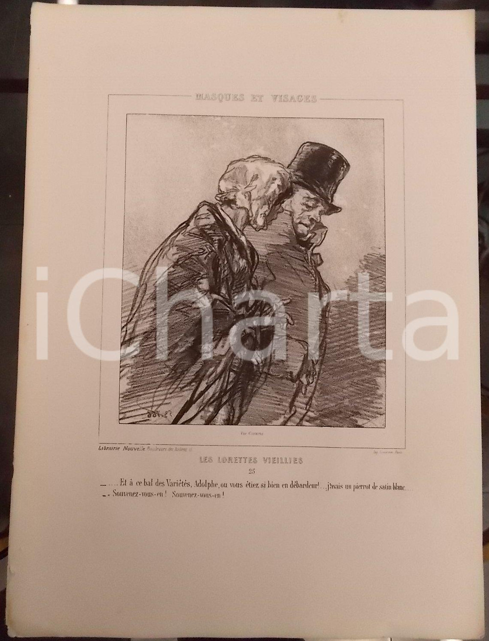 Stampa, bozzetto originale 1853 PARIS Paul GAVARNI Masques et visages  Les Lorettes Vieillies Tav. 25 1