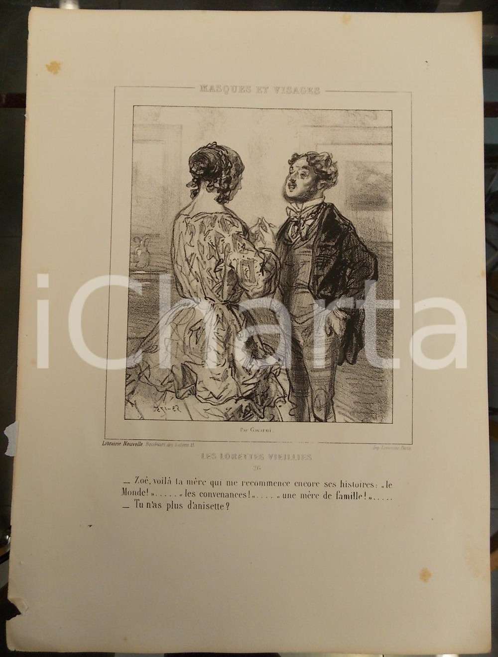 Stampa, bozzetto originale 1853 PARIS Paul GAVARNI Masques et visages  Les Lorettes Vieillies Tav. 26 1