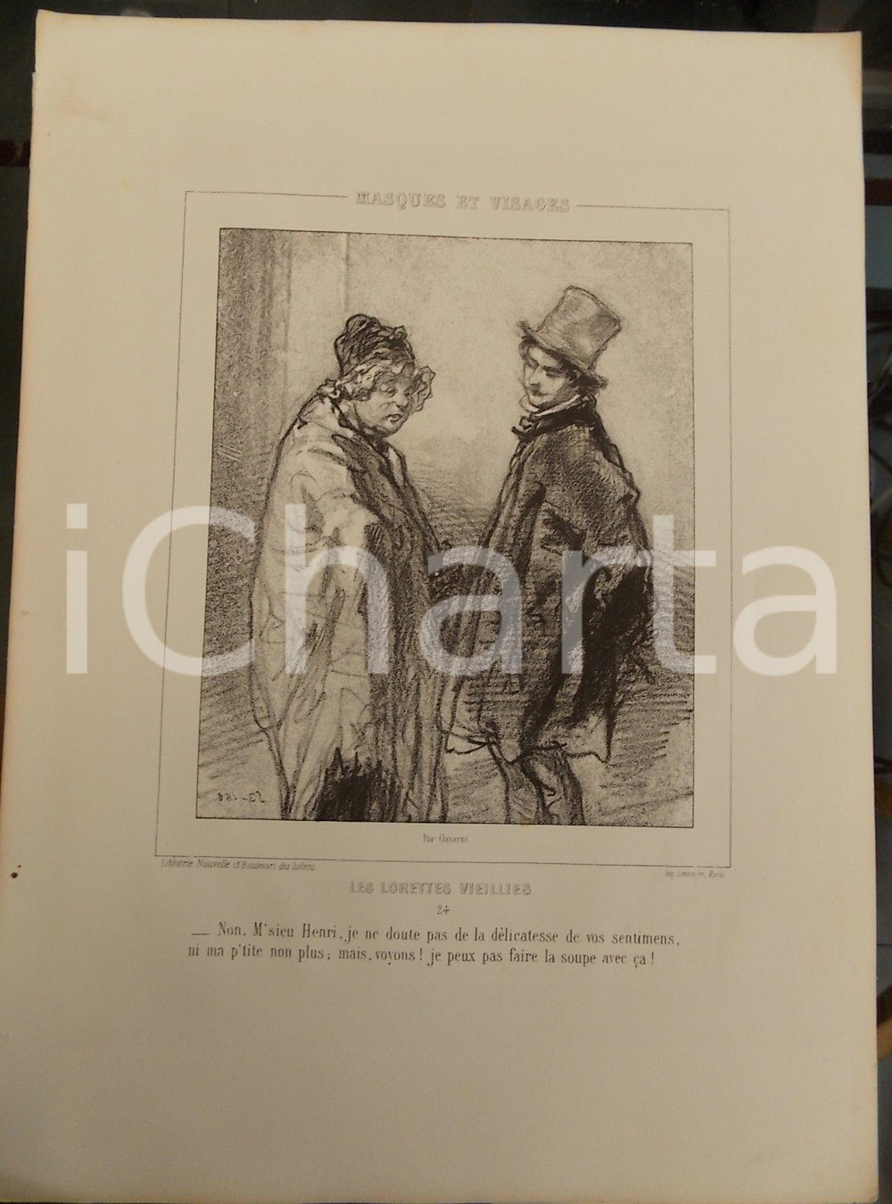 Stampa, bozzetto originale 1853 PARIS Paul GAVARNI Masques et visages  Les Lorettes Vieillies Tav. 24 1