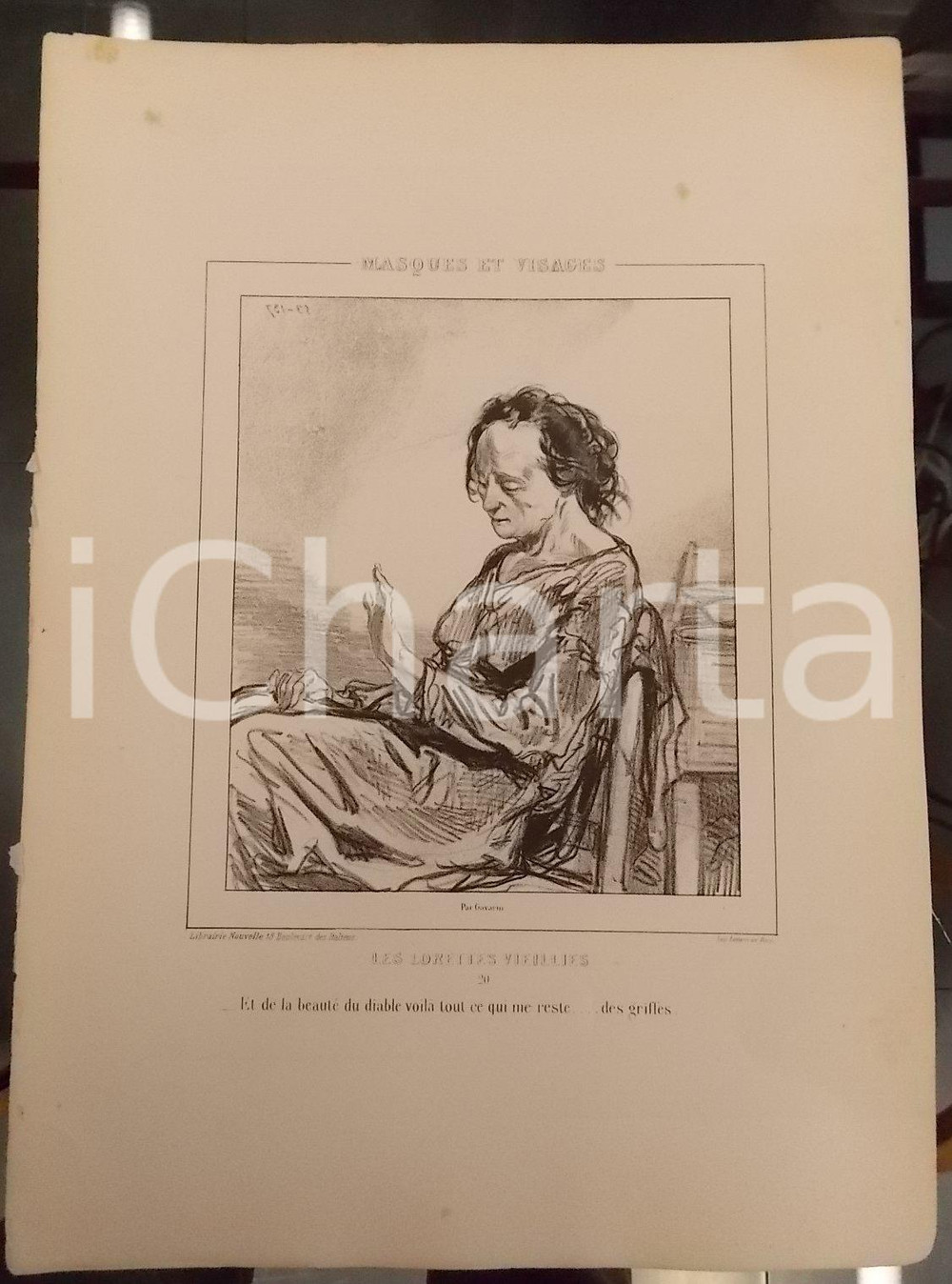 Stampa, bozzetto originale 1853 PARIS Paul GAVARNI Masques et visages  Les Lorettes Vieillies Tav. 20 1