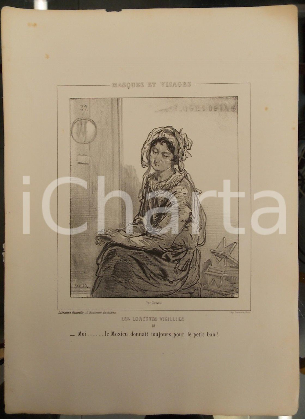 Stampa, bozzetto originale 1853 PARIS Paul GAVARNI Masques et visages  Les Lorettes Vieillies Tav. 19 1