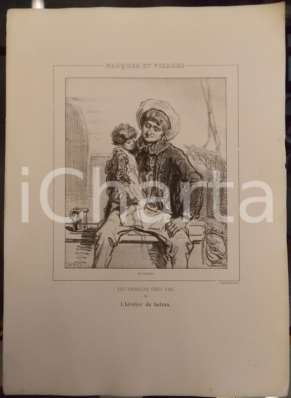 Stampa, bozzetto originale 1853 Paul GAVARNI Masques et visages  Les Anglais chez eux Tav. 15 L héritier 1