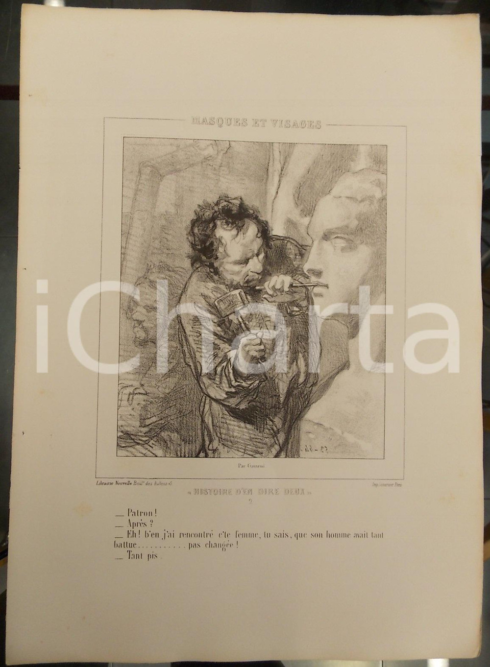 Stampa, bozzetto originale 1853 Paul GAVARNI Masques et visages - Histoire d'en dire deux Tav. 2 Tant pis 1
