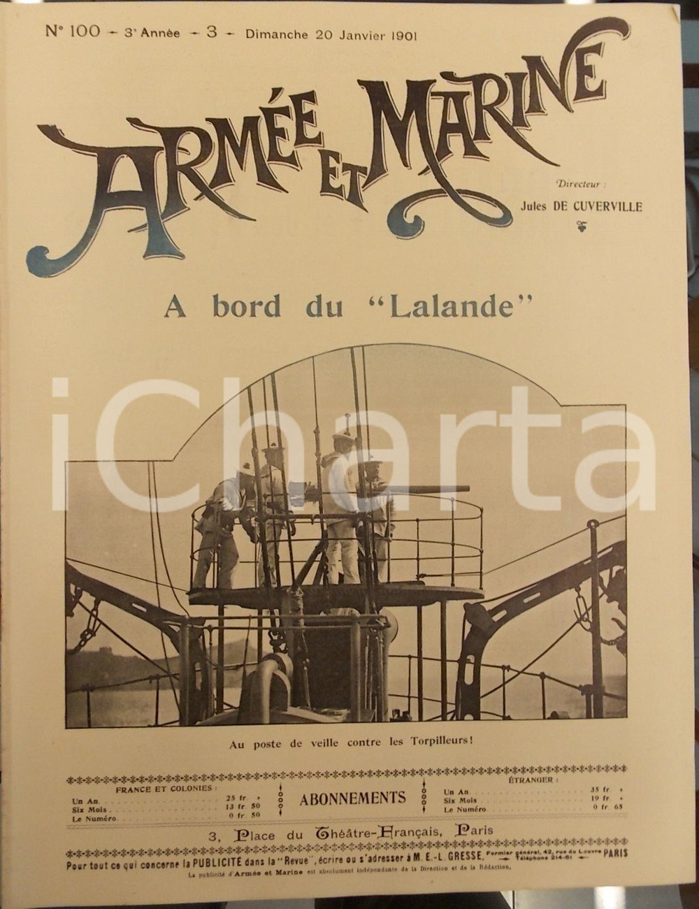 Giornale, rivista storica 1901 ARMEE ET MARINE Au bord du croiseur Lalande *Revue année III n° 100 1