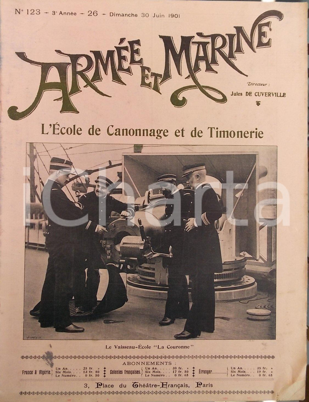 Giornale, rivista storica 1901 ARMEE ET MARINE L'école de canonnage et de timonerie Revue année III n° 123 1