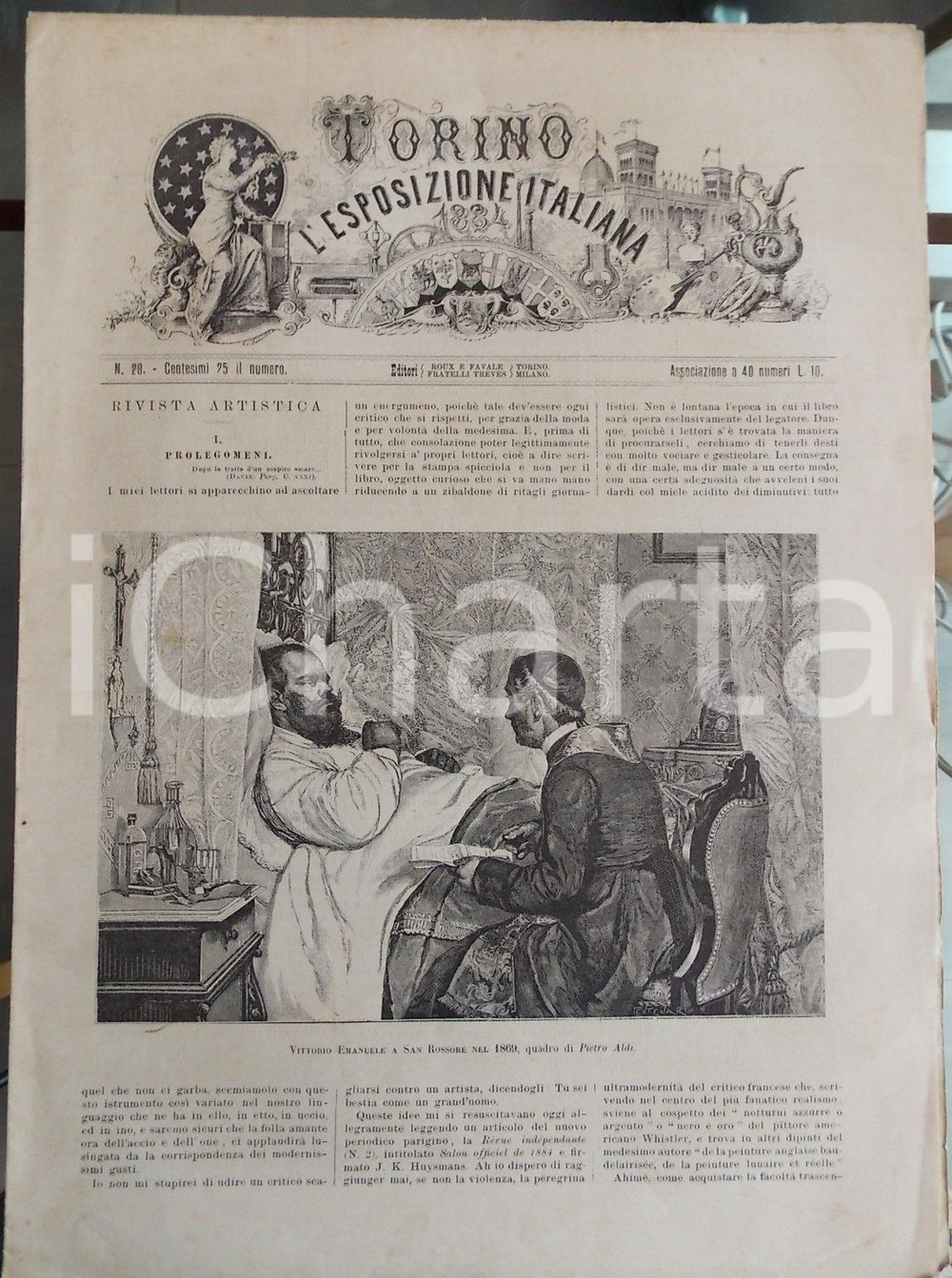 Giornale, rivista storica 1884 TORINO E L'ESPOSIZIONE ITALIANA n° 28 Tendenze moderne della critica d'arte 1