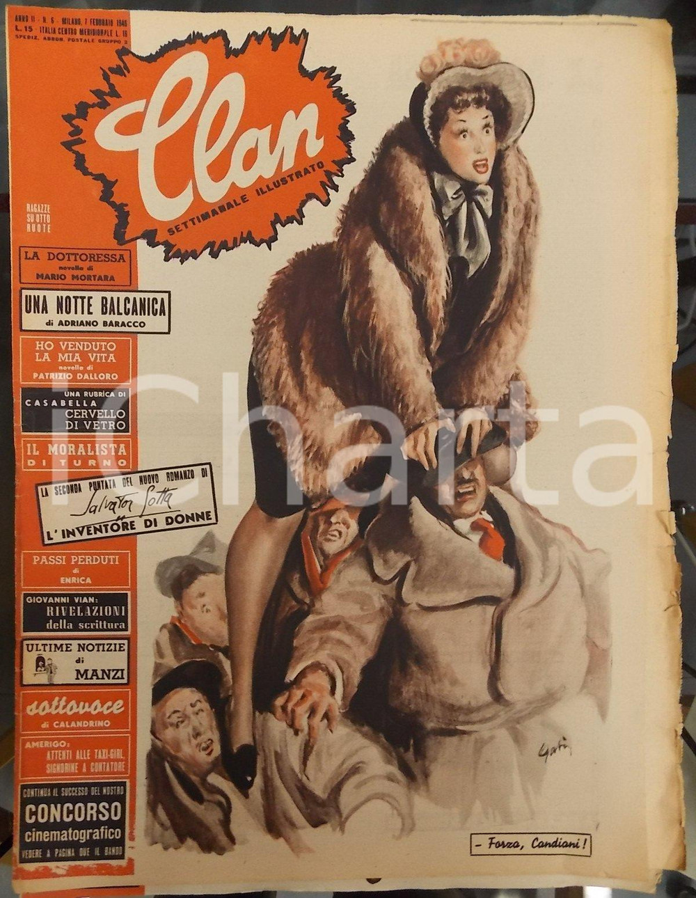 Giornale, rivista storica 1946 CLAN Attenti alle taxigirl Rivista ILLUSTRATA Anno II n.6 Ill. GABIN 1