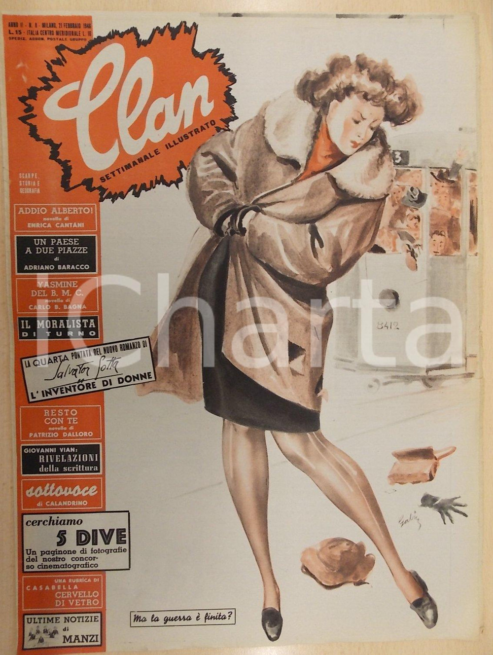 Giornale, rivista storica 1946 CLAN Un Paese a due piazze Rivista ILLUSTRATA Anno II n° 8 Ill. GABIN 1