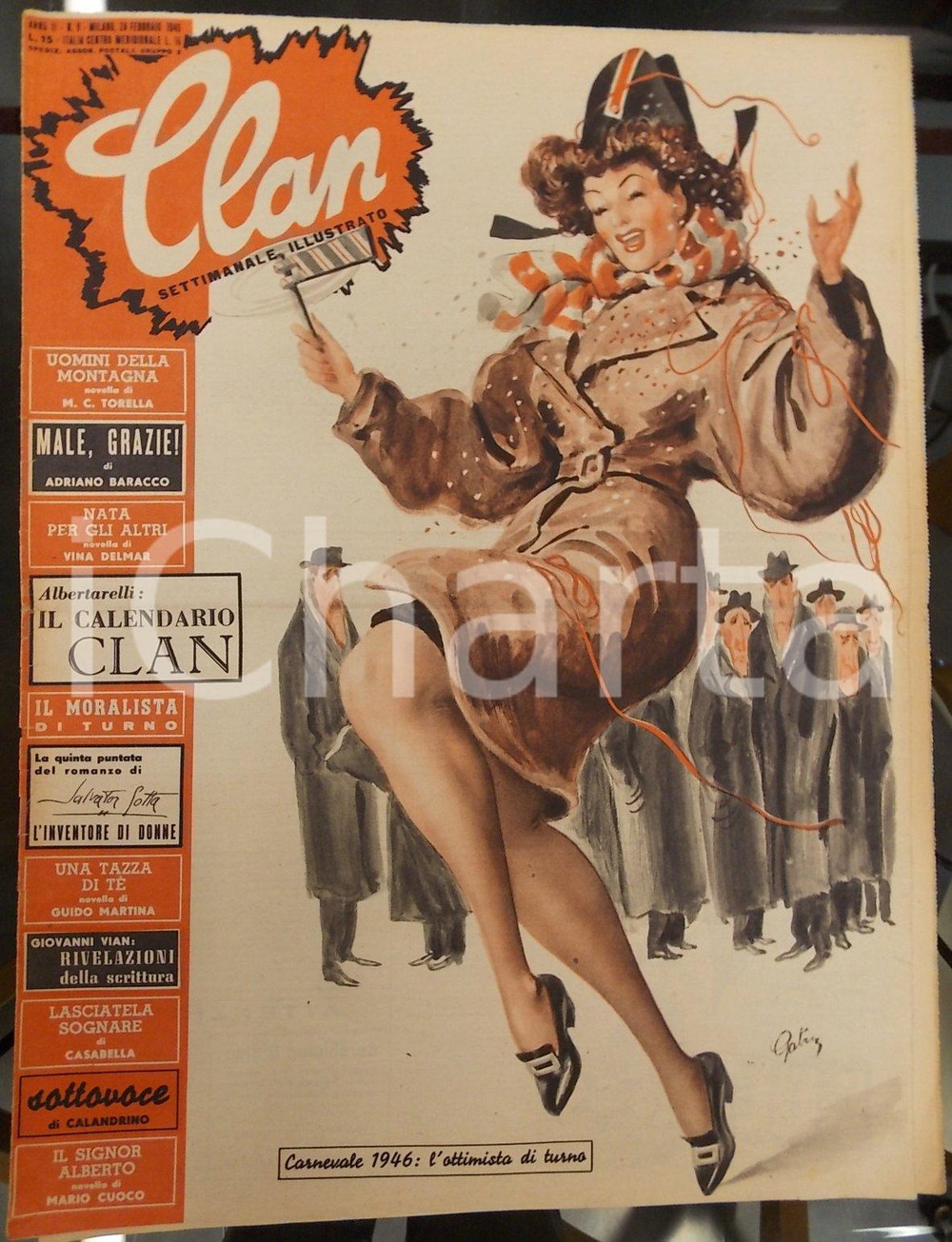 Giornale, rivista storica 1946 CLAN Nata per gli altri Rivista Anno II n° 9 Ill. GABIN Carnevale ottimista 1