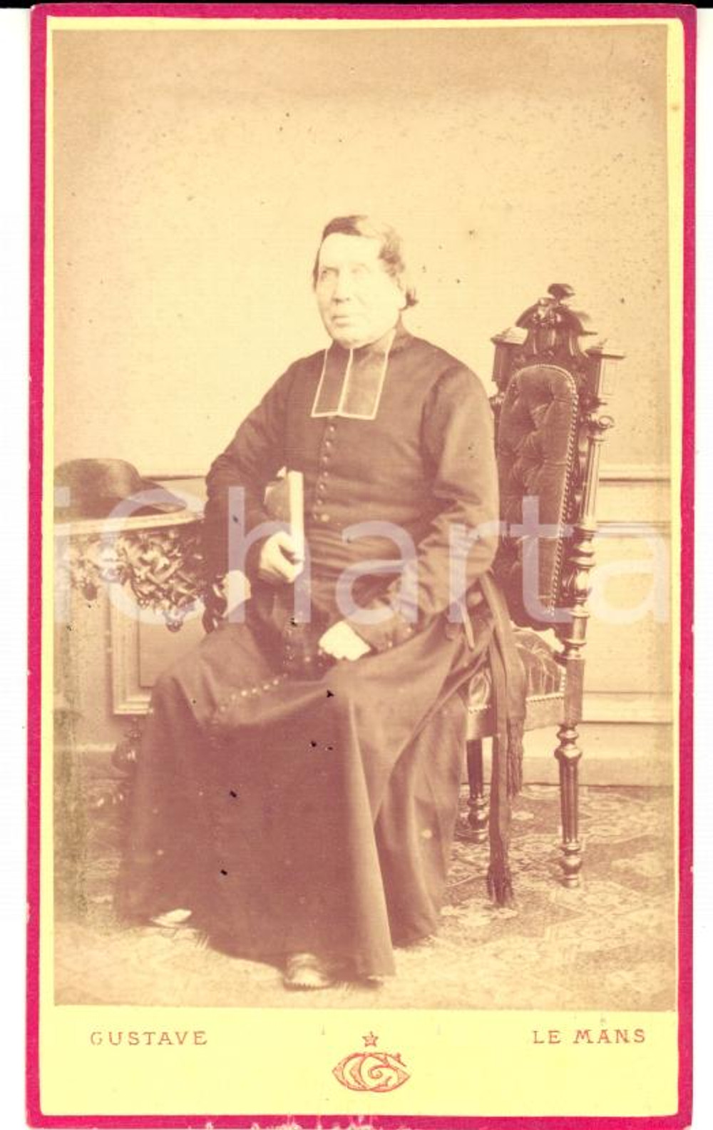 Fotografia d epoca originale 1870 ca LE MANS F Ritratto di sacerdote in veste talare Fotografia GUSTAVE 1