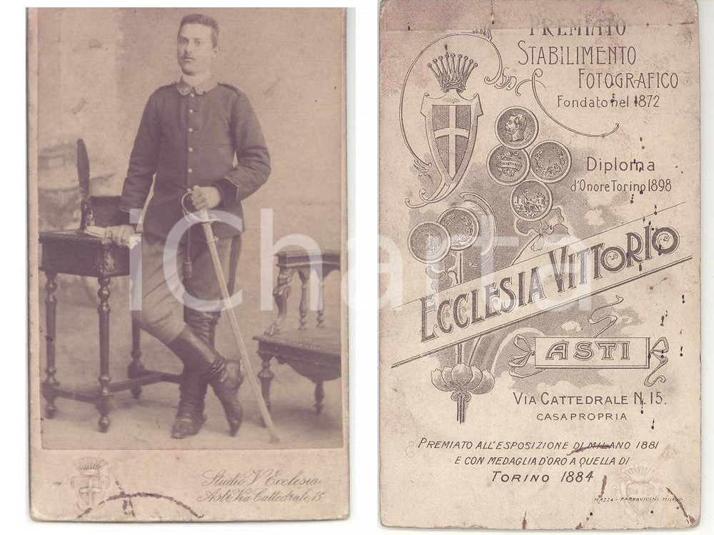 Fotografia d epoca originale 1900 ca ASTI Ritratto di ALPINO con la sciabola Foto VITTORIO ECCLESIA 1