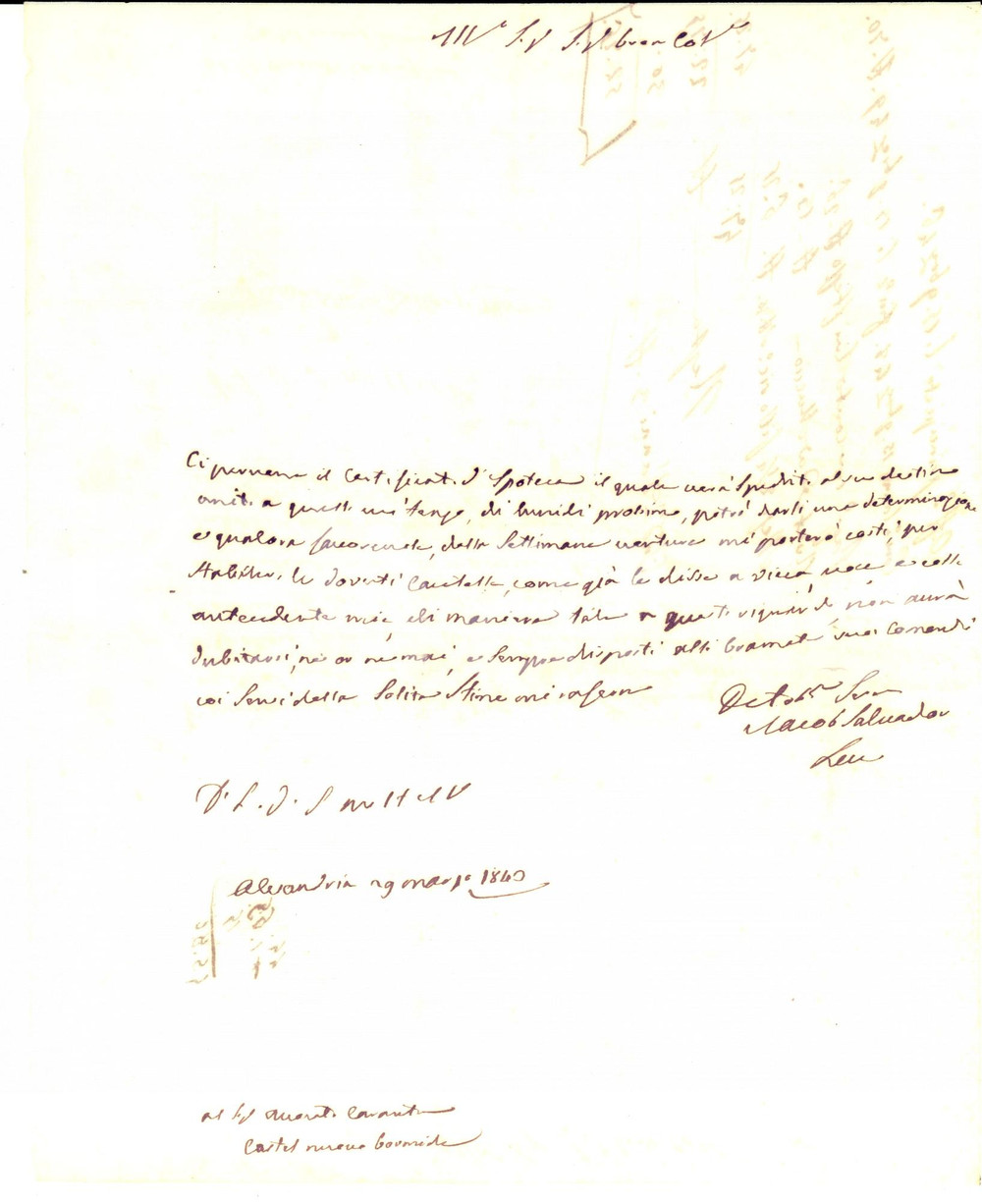 Documento originale, autentico 1840 ALESSANDRIA Levi Jacob SALVADOR a Onorato CARANTI su cartelle Lettera 1
