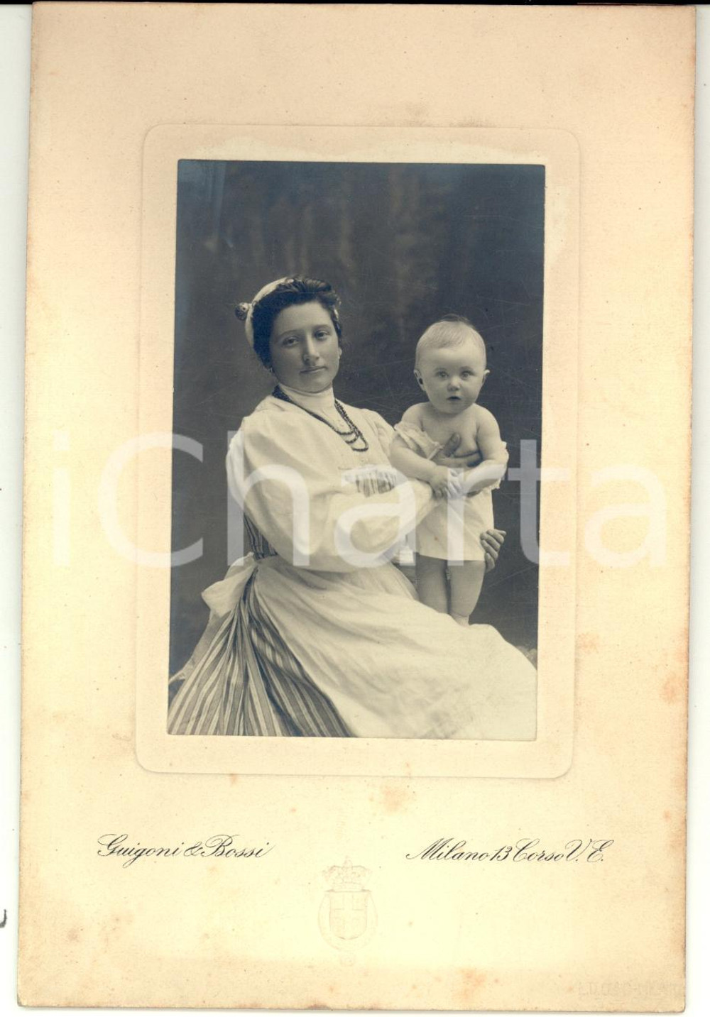Fotografia d'epoca originale 1907 MILANO Ritratto di bambino con la balia *Foto GUIGONI e BOSSI 1