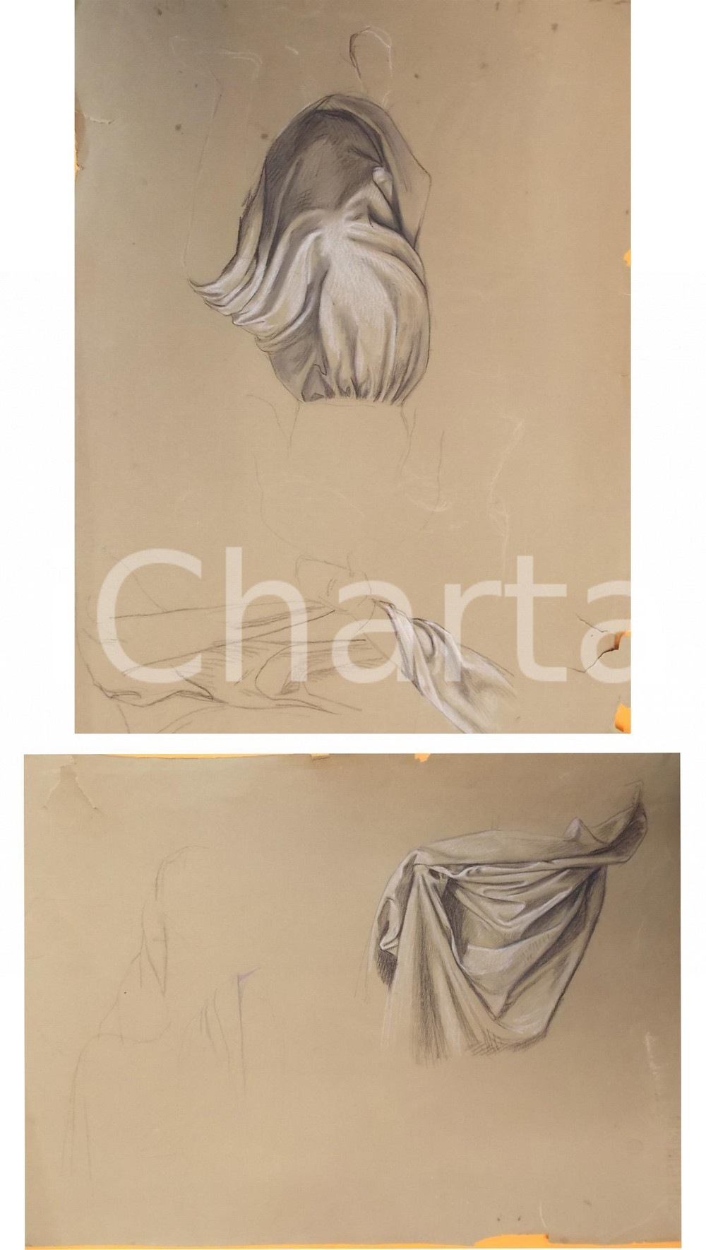 Stampa, bozzetto originale 1910 ca BIELLA Bozzetto di statua in edificio religioso DISEGNO A MANO 27 x 40 1