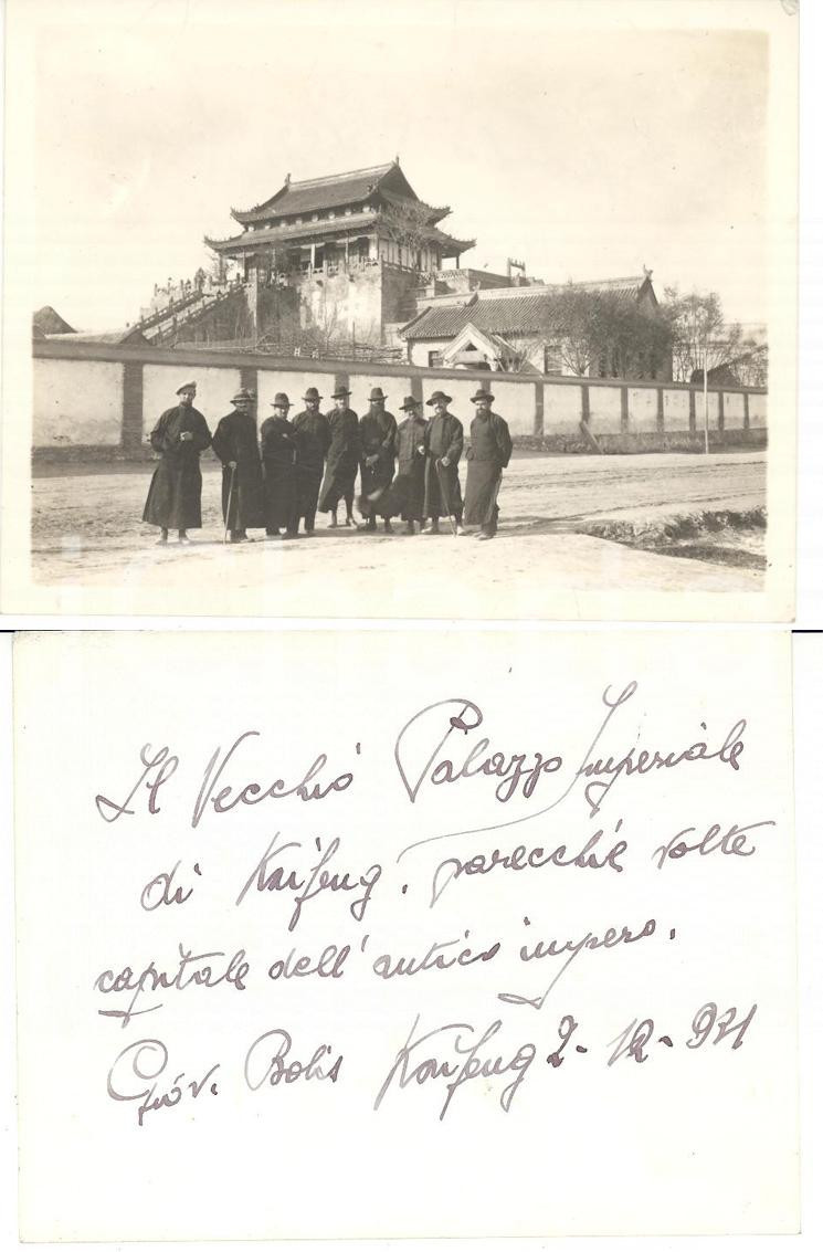 Fotografia d epoca originale 1931 KAIFENG CINA Padre Giovanni BOLIS presso il Palazzo Imperiale AUTOGRAFO 1