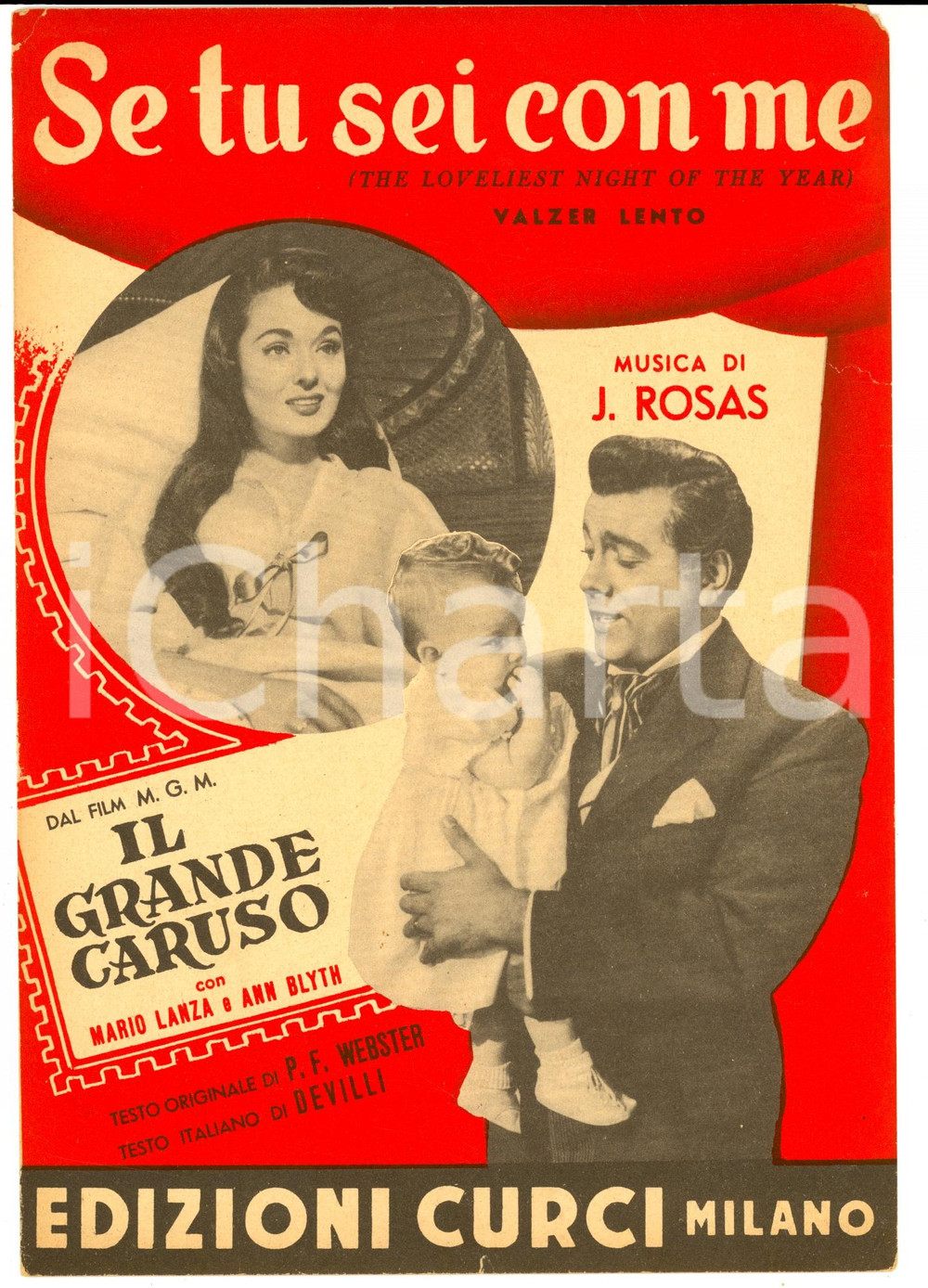 Oggetto da collezione cartaceo 1965 SE TU SEI CON ME Juventino ROSAS Film GRANDE CARUSO Mario LANZA Spartito 1 1