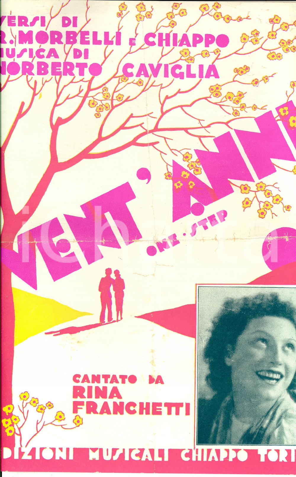 Oggetto da collezione cartaceo 1934 CAVIGLIA MORBELLI CHIAPPO Vent anni  Canzone Rina FRANCHETTI Partitura 1