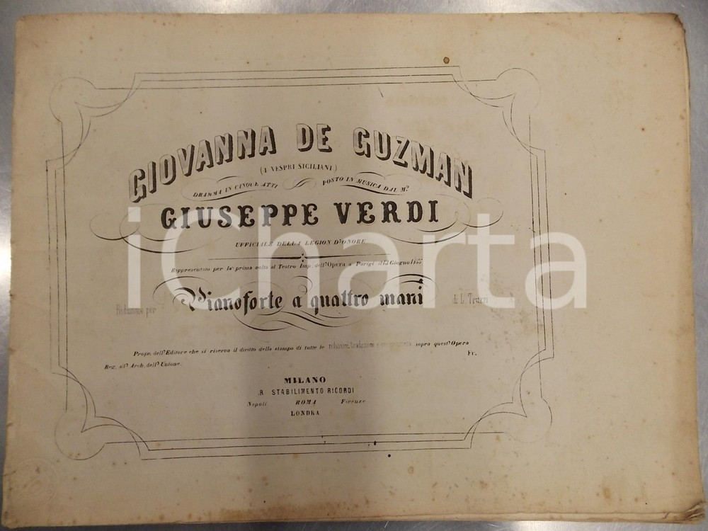 Oggetto da collezione cartaceo 1850 ca Giovanna de Guzman  Riduzione per pianoforte Luigi TRUZZI Ed. RICORDI 1
