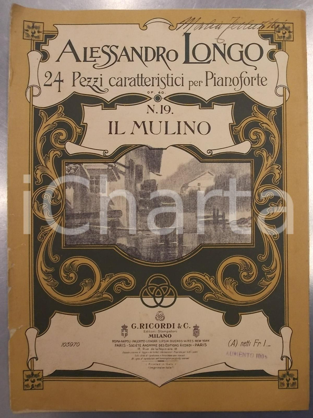 Oggetto da collezione cartaceo 1910 ca Alessandro LONGO 24 pezzi caratteristici per pianoforte IL MULINO 1