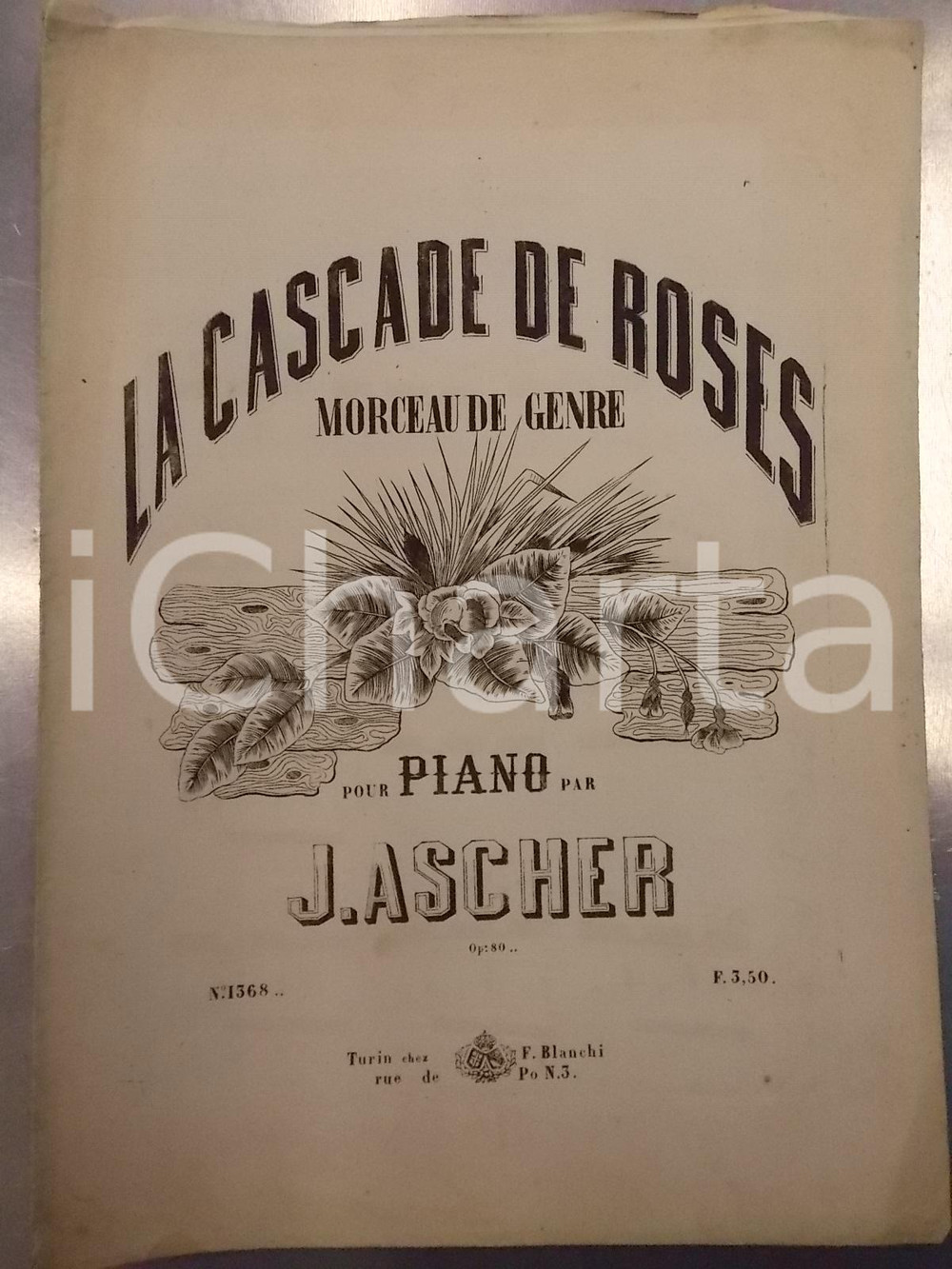 Oggetto da collezione cartaceo 1860 ca Joseph ASCHER La cascade de roses  Morceau pour piano Ed. BLANCHI 1