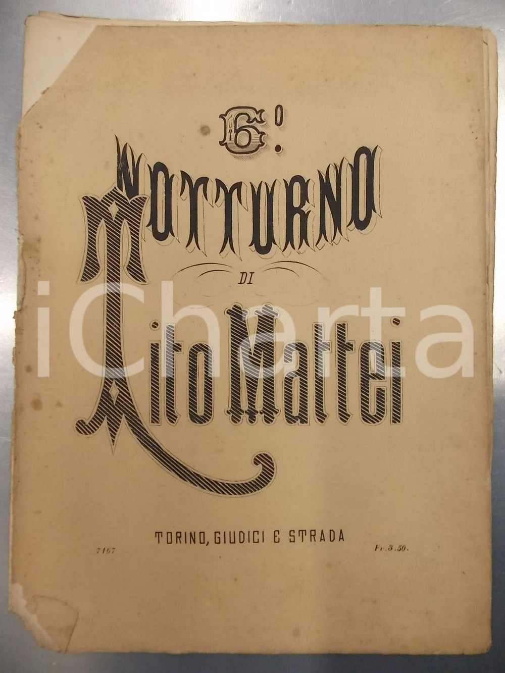 Oggetto da collezione cartaceo 1865 ca Tito MATTEI Notturno per pianoforte a Maria PETITTI GIUDICI E STRADA 1