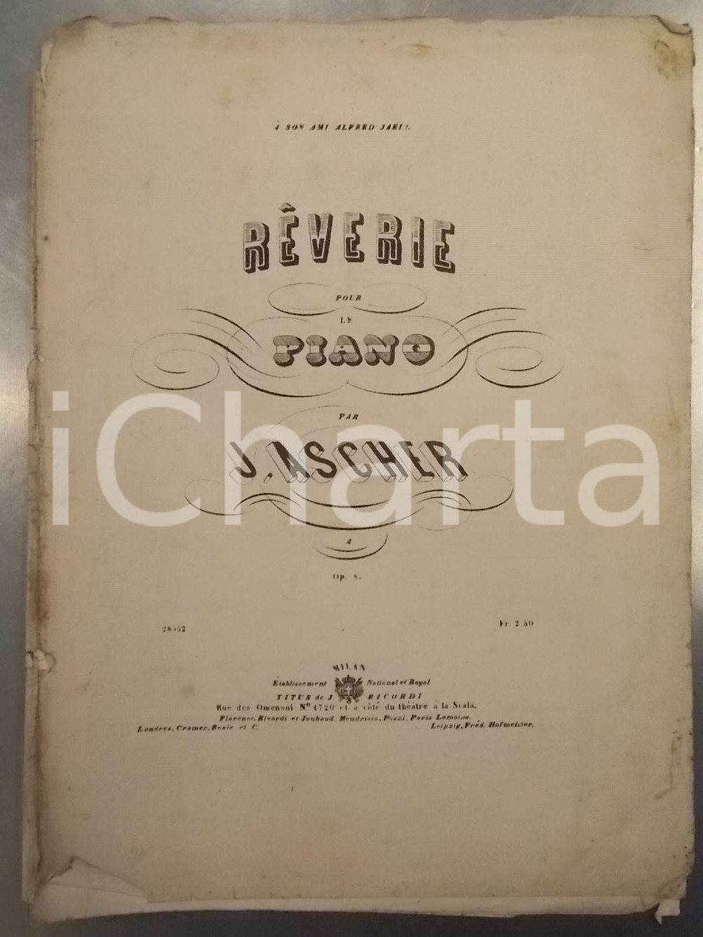 Oggetto da collezione cartaceo 1860 ca Joseph ASCHER Reverie pour le piano *Ed. Tito RICORDI 1