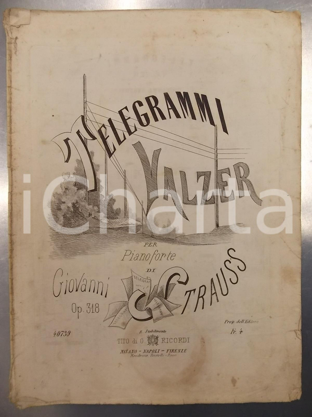 Oggetto da collezione cartaceo 1889 Giovanni STRAUSS Telegrammi - Valzer per pianoforte *Ed. RICORDI 1