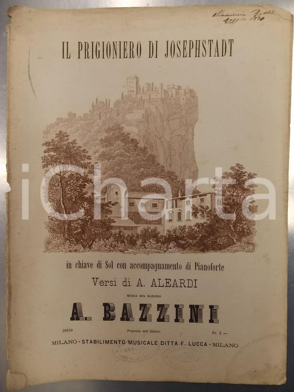 Oggetto da collezione cartaceo 1880 Antonio BAZZINI Il prigioniero di Josephstadt in chiave di sol Ed. LUCCA 1