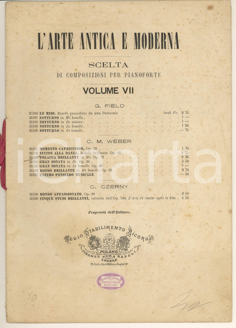 Oggetto da collezione cartaceo 1850 ca L arte antica e moderna  Polacca brillante Spartito pianoforte 1