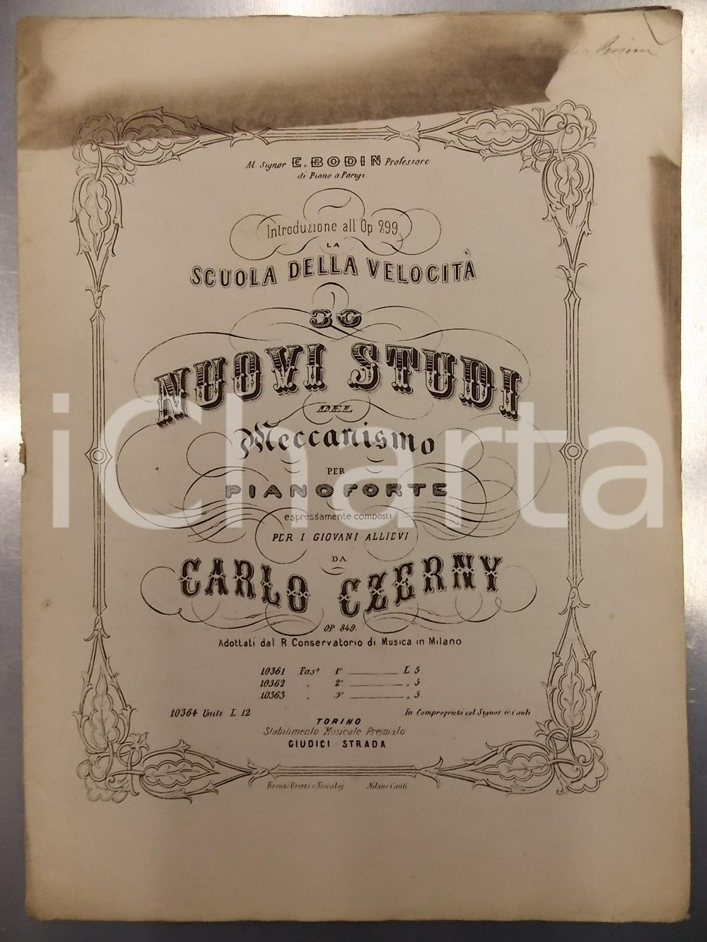 Oggetto da collezione cartaceo 1880 ca Carl CZERNY 30 Nuovi studi del meccanismo per  pianoforte *Spartito 1