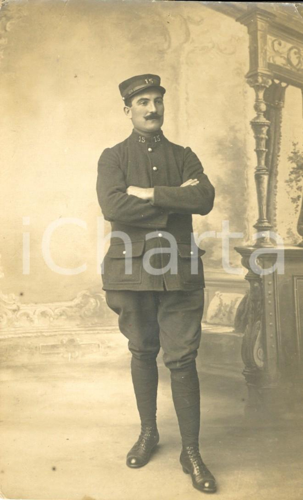 Fotografia d epoca originale 1915 WW1 PARIS Portrait soldat 15eme Régiment D Infanterie Photo 1