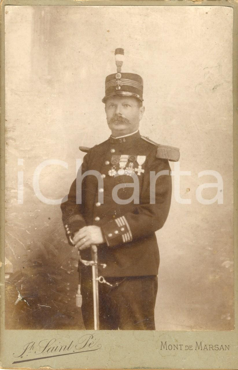 Fotografia d epoca originale 1915 ca WW1 MONT DE MARSAN F Portrait officier 34e Régiment Infanterie PHOTO 1
