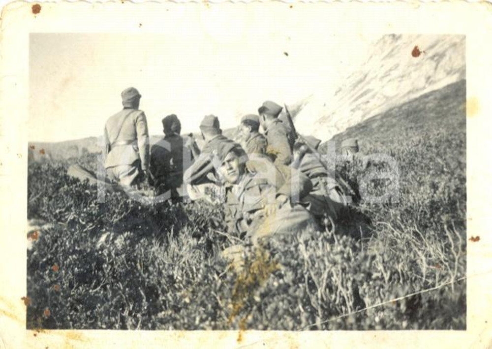 Fotografia d'epoca originale 1940 ca WW2 Soldati 4° Reggimento Artiglieria Pesante Campale in appostamento 1