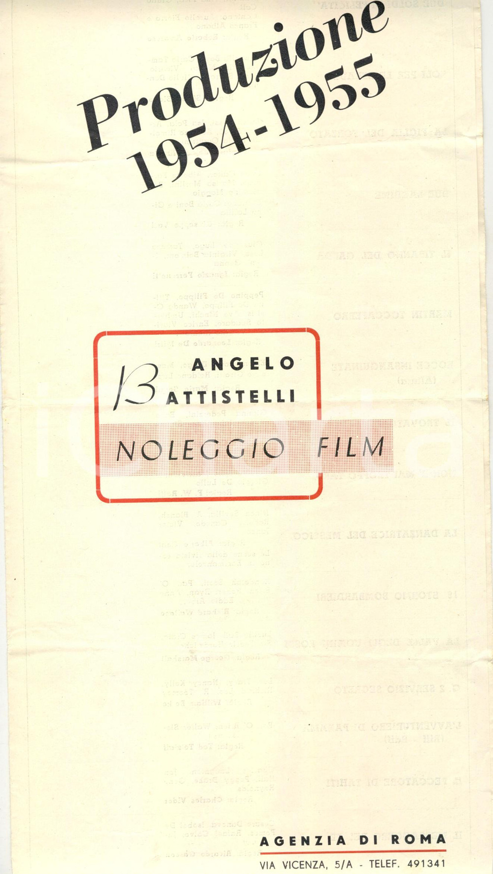 Materiale pubblicitario d’epoca 1955 ROMA Angelo BATTISTELLI Noleggio film  Catalogo film in distribuzione 1